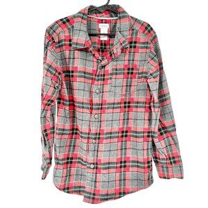 Carters Button Up Shirt Boys Size 8 Gray Red Plaid Cotton Casual Long Sleeve